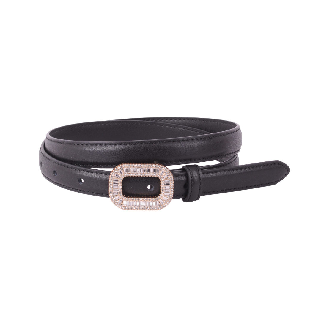 Skinny Rectangular Rhinestone Buckle Belt