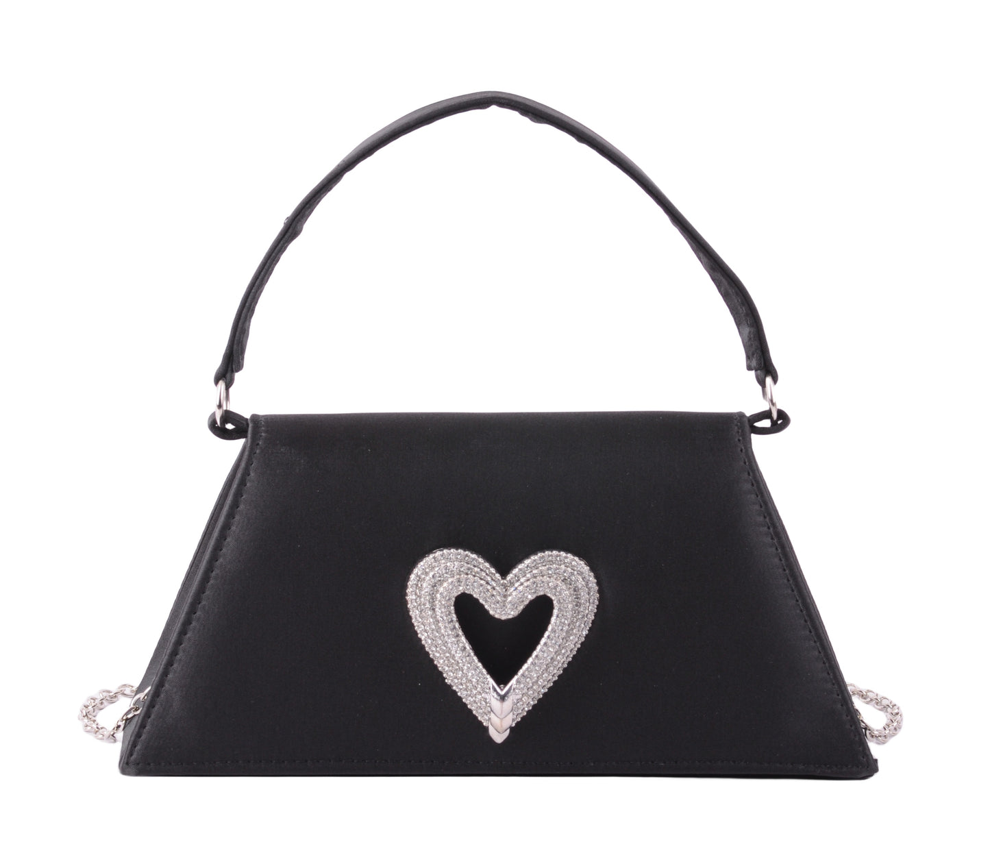 1589-BLACK 1589 - Chic Satin Satchel Crossbody with Heart Embellishment - Wholesale Handbag - Most Wanted USA
