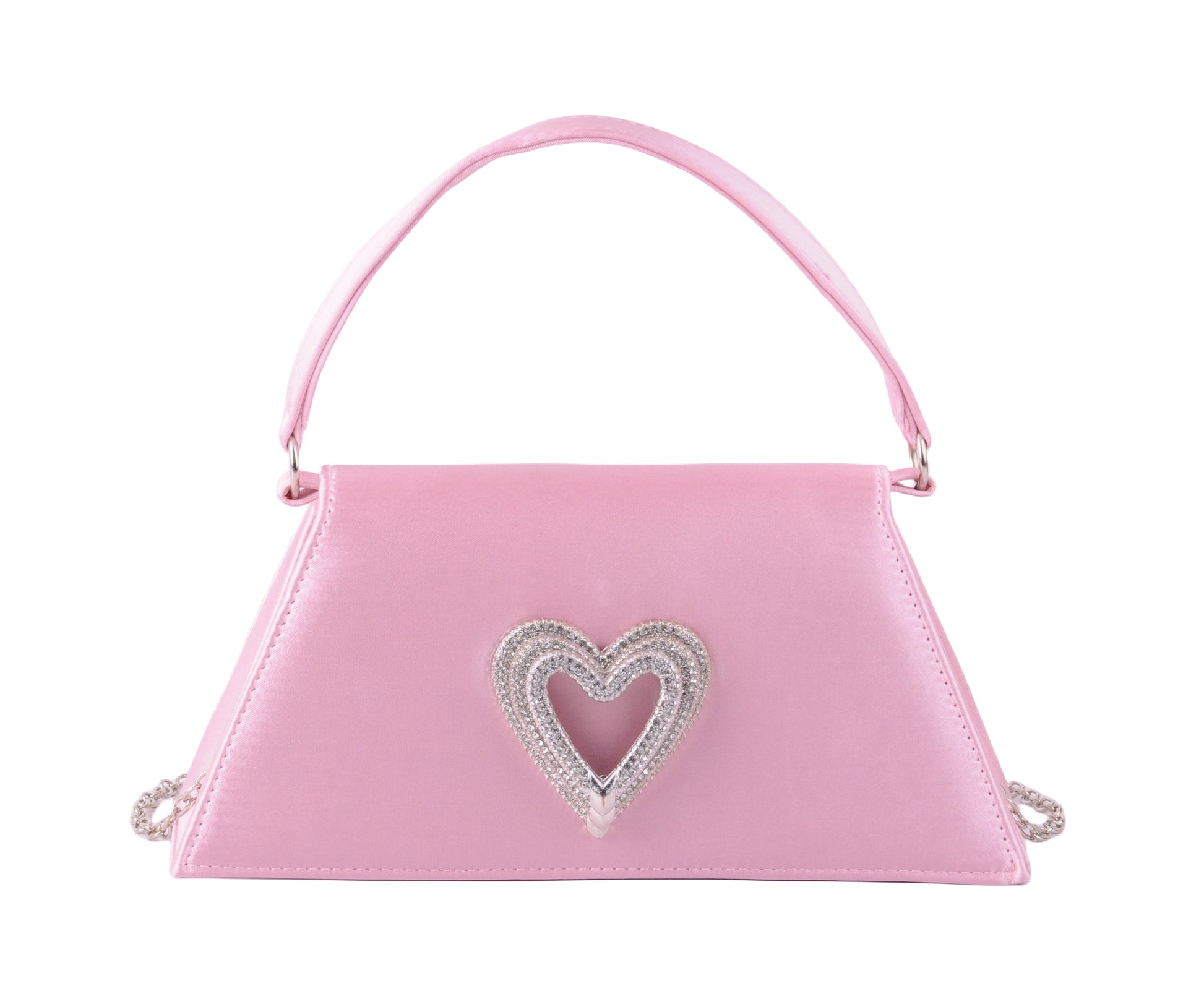 1589-LIGHT PINK 1589 - Chic Satin Satchel Crossbody with Heart Embellishment - Wholesale Handbag - Most Wanted USA