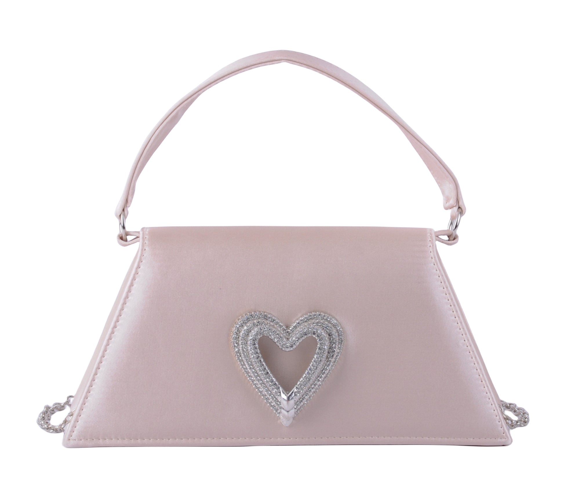 1589-PEARL 1589 - Chic Satin Satchel Crossbody with Heart Embellishment - Wholesale Handbag - Most Wanted USA