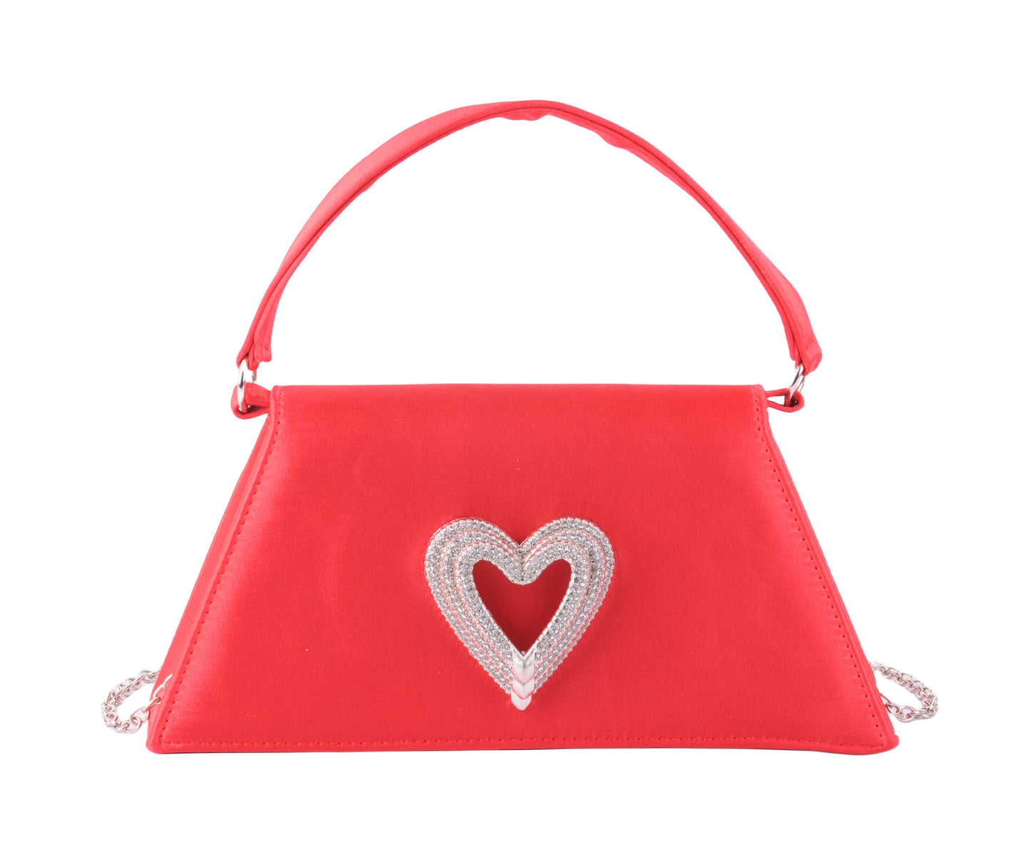 1589-RED 1589 - Chic Satin Satchel Crossbody with Heart Embellishment - Wholesale Handbag - Most Wanted USA