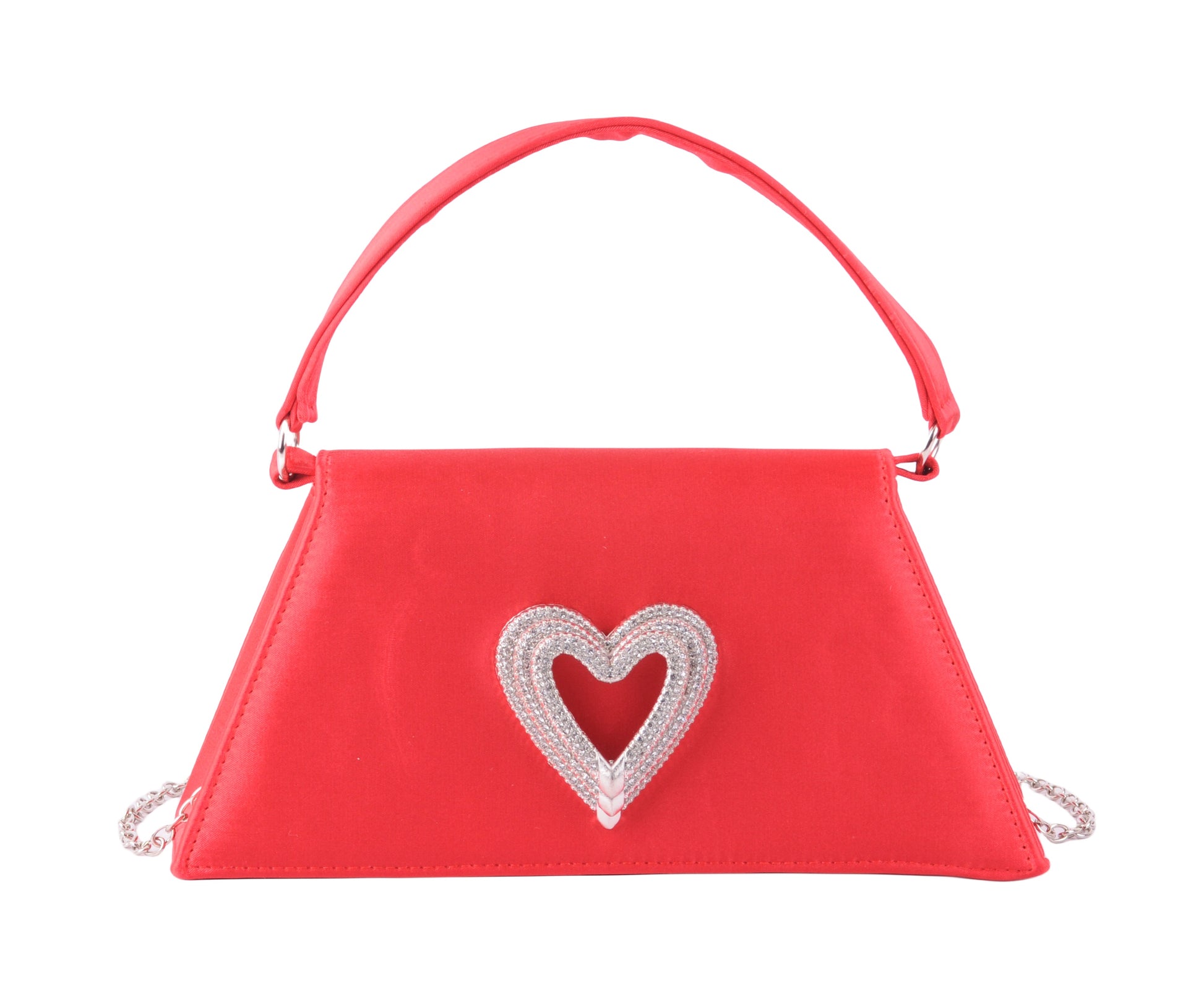 1589-RED 1589 - Chic Satin Satchel Crossbody with Heart Embellishment - Wholesale Handbag - Most Wanted USA