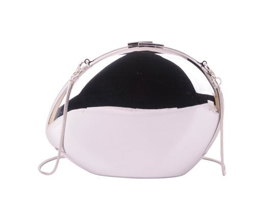 1591-SILVER - Mirror-Perfect Glamour: Metallic Chrome Bean Clutch - Wholesale Handbag - Most Wanted USA