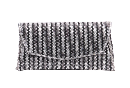 1596-BLACK 1596 - Dazzling Allure: Rhinestone Glam Envelope Clutch with Crossbody Strap - Wholesale Handbag - Most Wanted USA