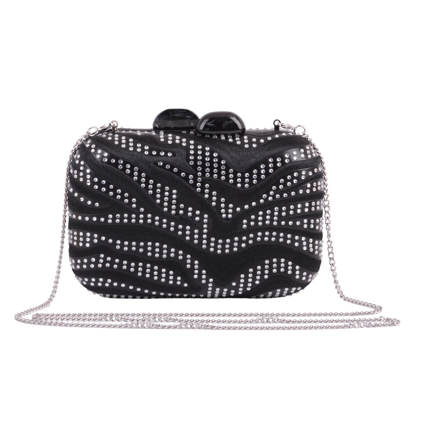 1611 - Natural Handmade Embroidery and Crystal Waves Clutch with Chain Crossbody - Wholesale Handbag - Most Wanted USA