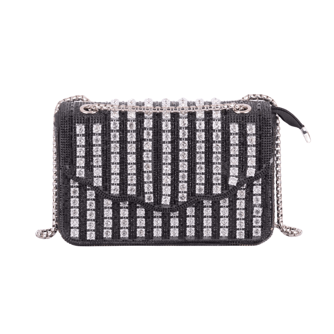 1613-BLACK 1613 - Timeless Sparkle: Classic Rhinestone Crossbody Elegance - Wholesale Handbag - Most Wanted USA