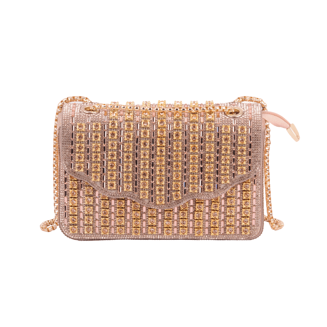 1613-CHAMPAGNE 1613 - Timeless Sparkle: Classic Rhinestone Crossbody Elegance - Wholesale Handbag - Most Wanted USA