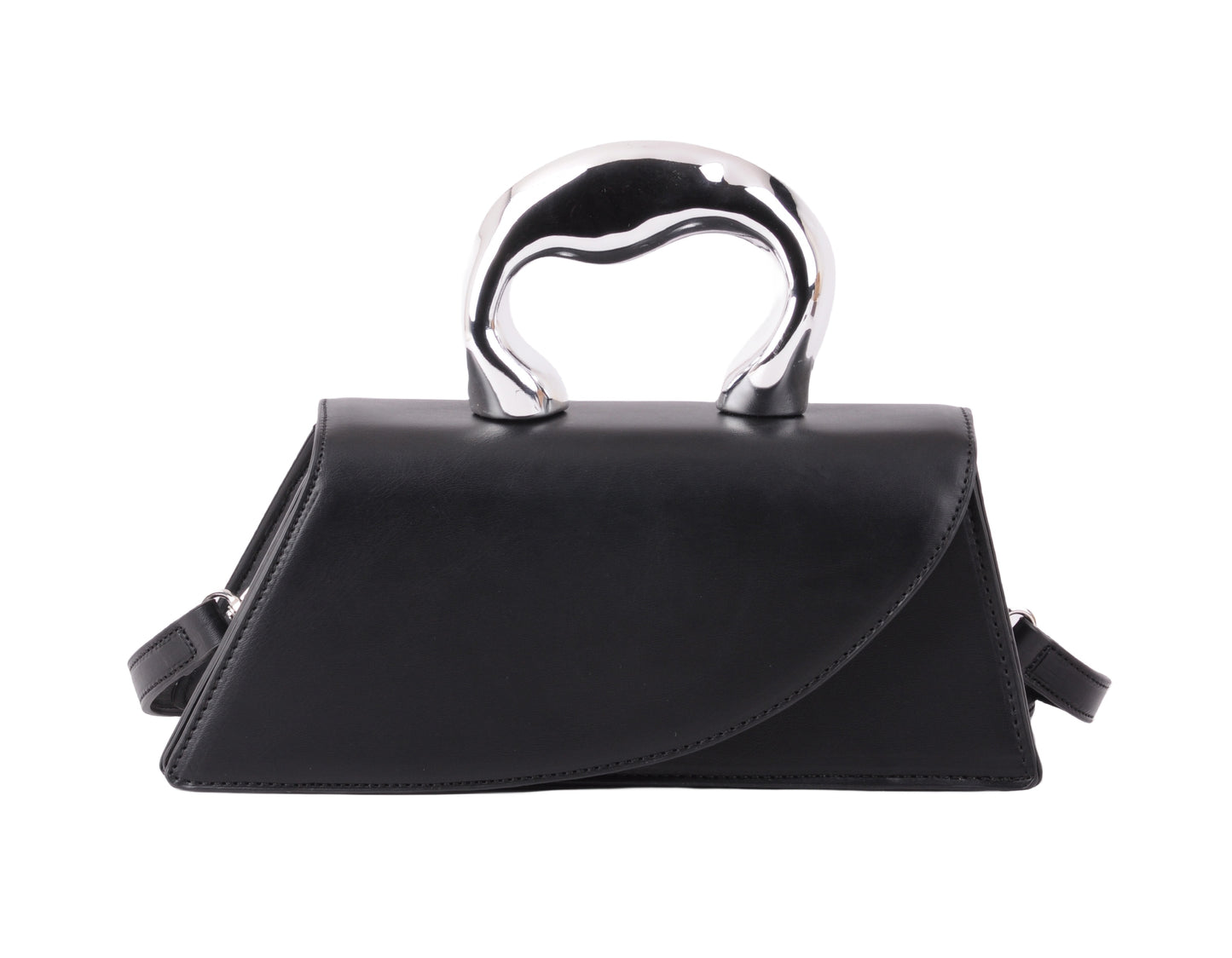1628-BLACK 1628 - Modern Edge: Asymmetrical Crossbody with Statement Chrome Handle - Wholesale Handbag - Most Wanted USA