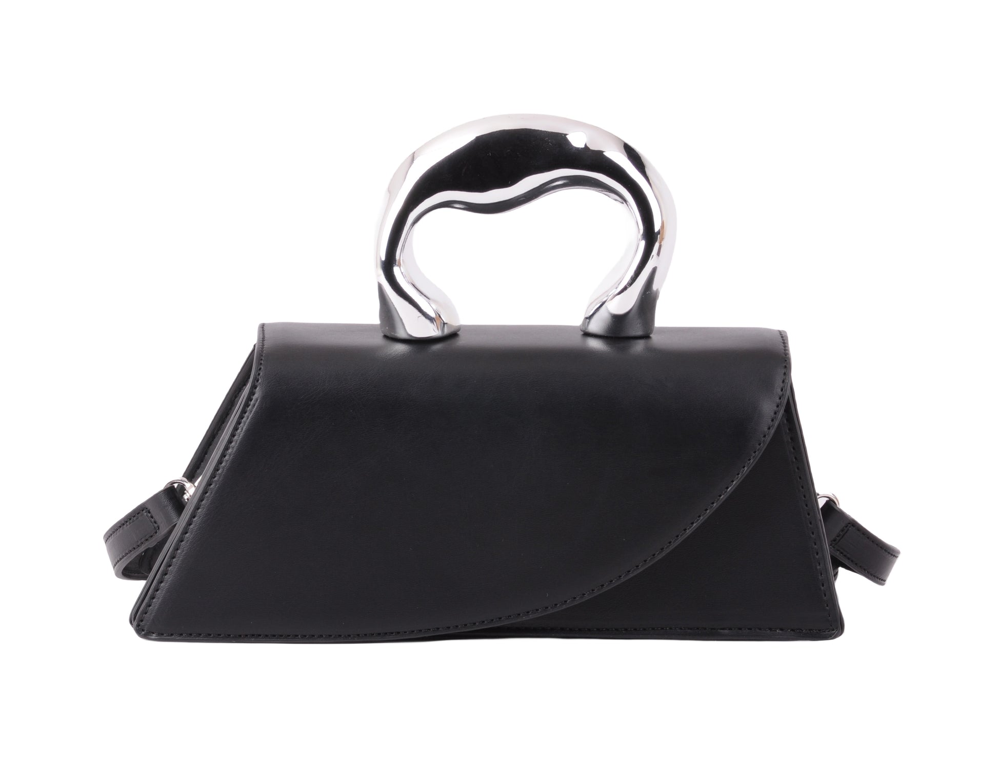 1628-BLACK 1628 - Modern Edge: Asymmetrical Crossbody with Statement Chrome Handle - Wholesale Handbag - Most Wanted USA