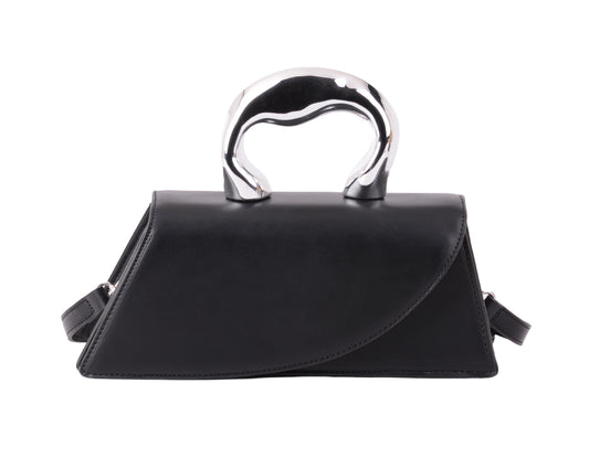 1628-BLACK 1628 - Modern Edge: Asymmetrical Crossbody with Statement Chrome Handle - Wholesale Handbag - Most Wanted USA