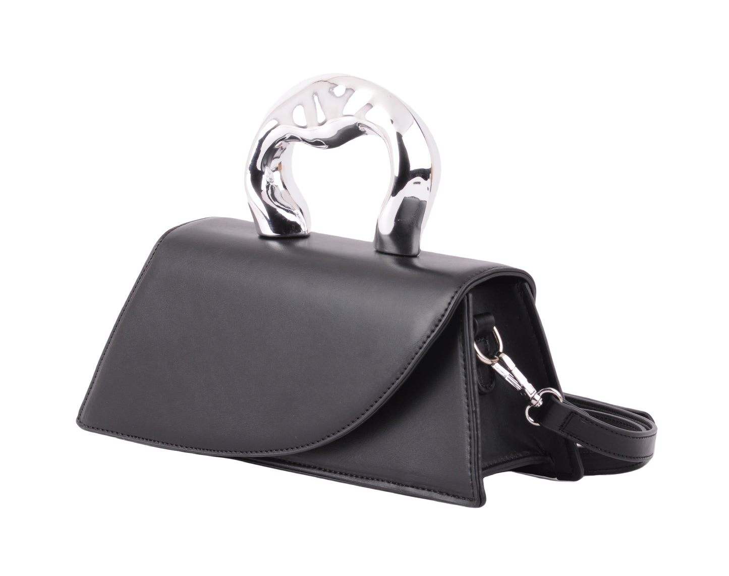1628 - Modern Edge: Asymmetrical Crossbody with Statement Chrome Handle - Wholesale Handbag - Most Wanted USA