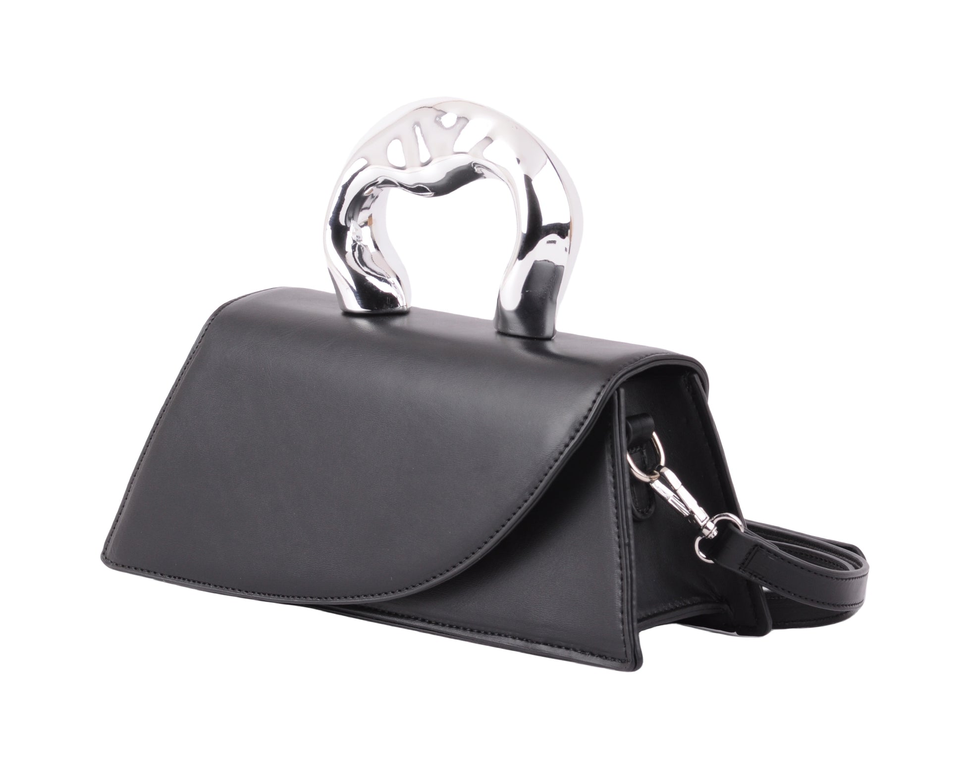 1628 - Modern Edge: Asymmetrical Crossbody with Statement Chrome Handle - Wholesale Handbag - Most Wanted USA