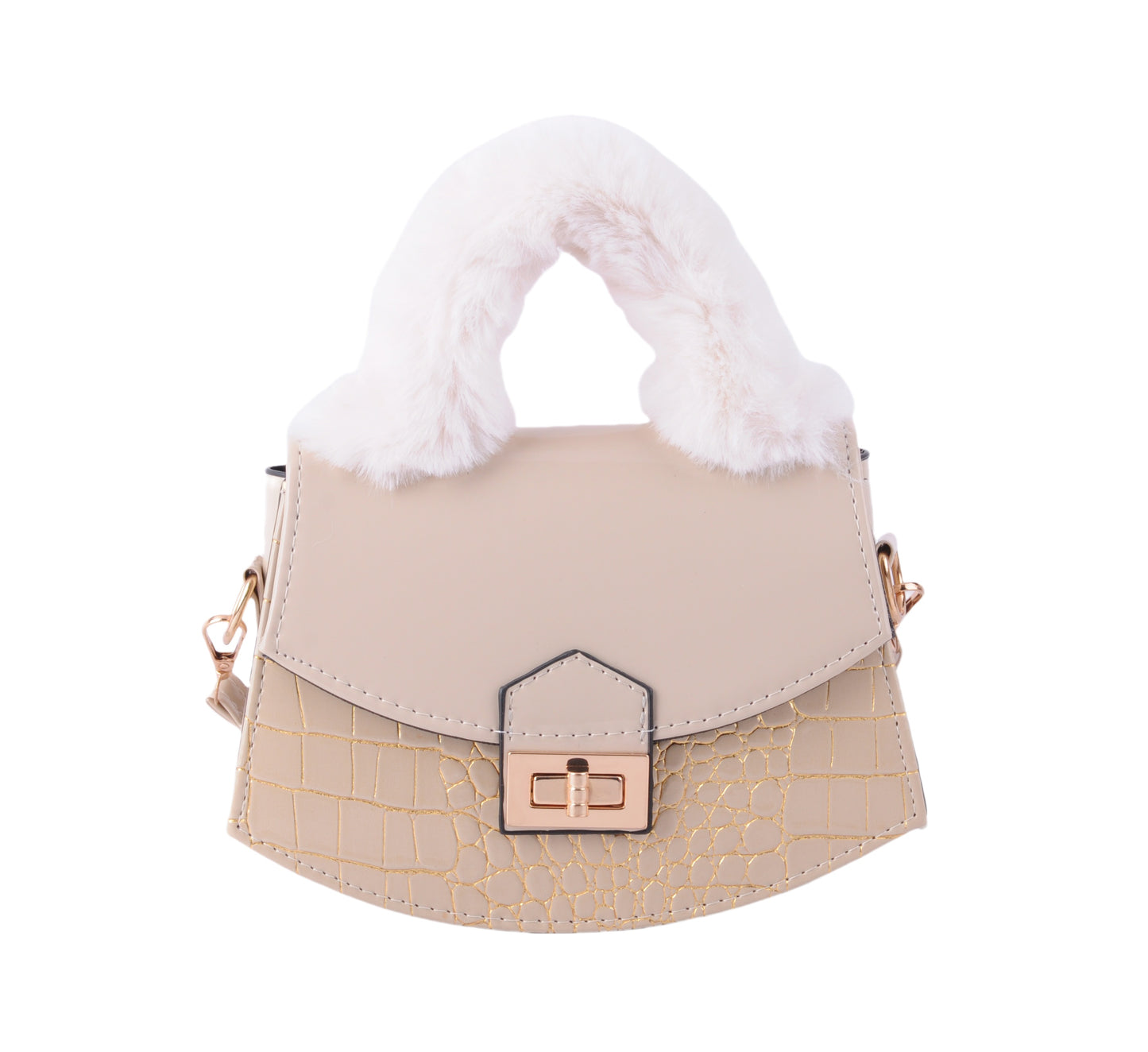 Furry Top Handle Crocodile Print Everyday Bag