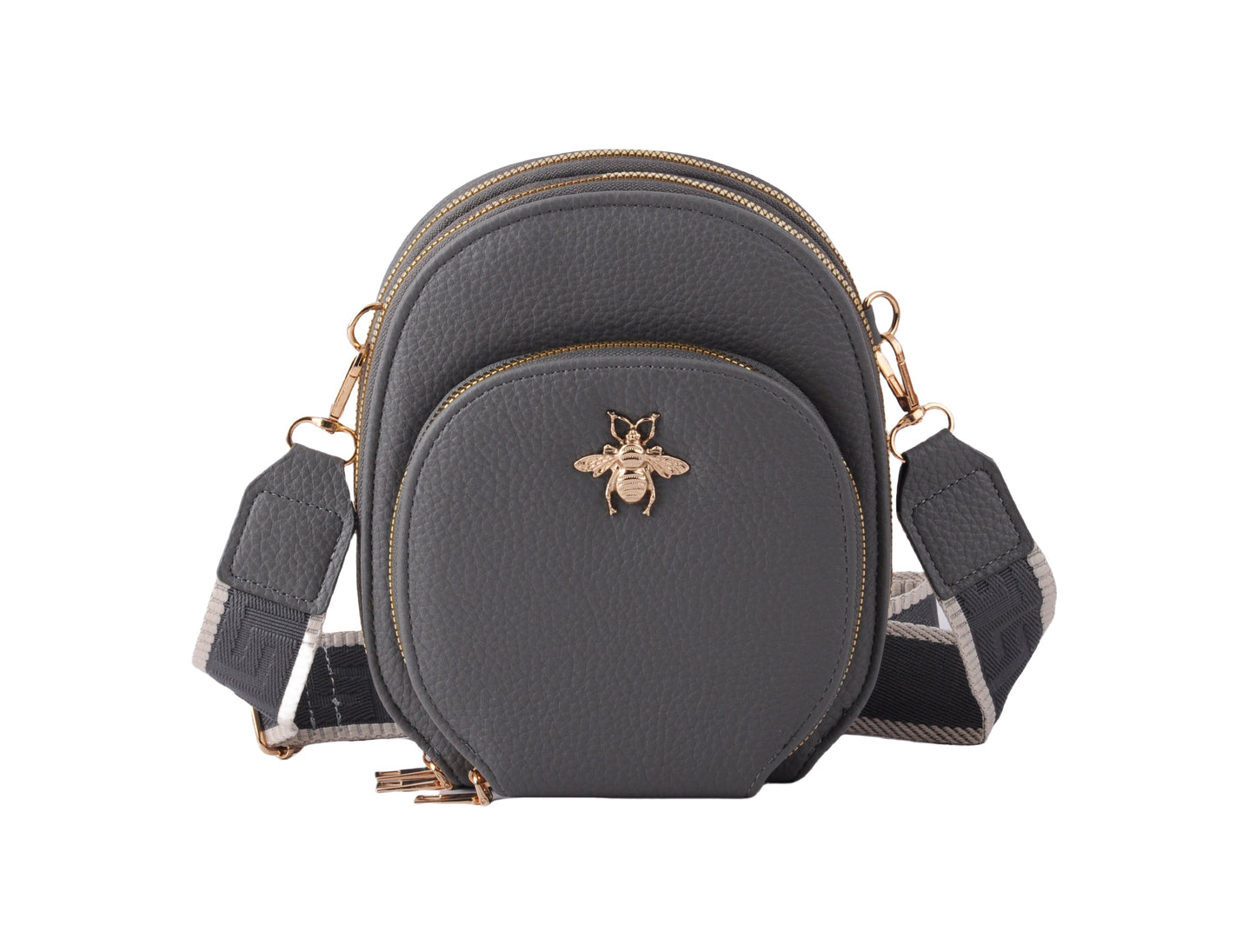 Crossbody Bag with Bee Hardware and Web Strap