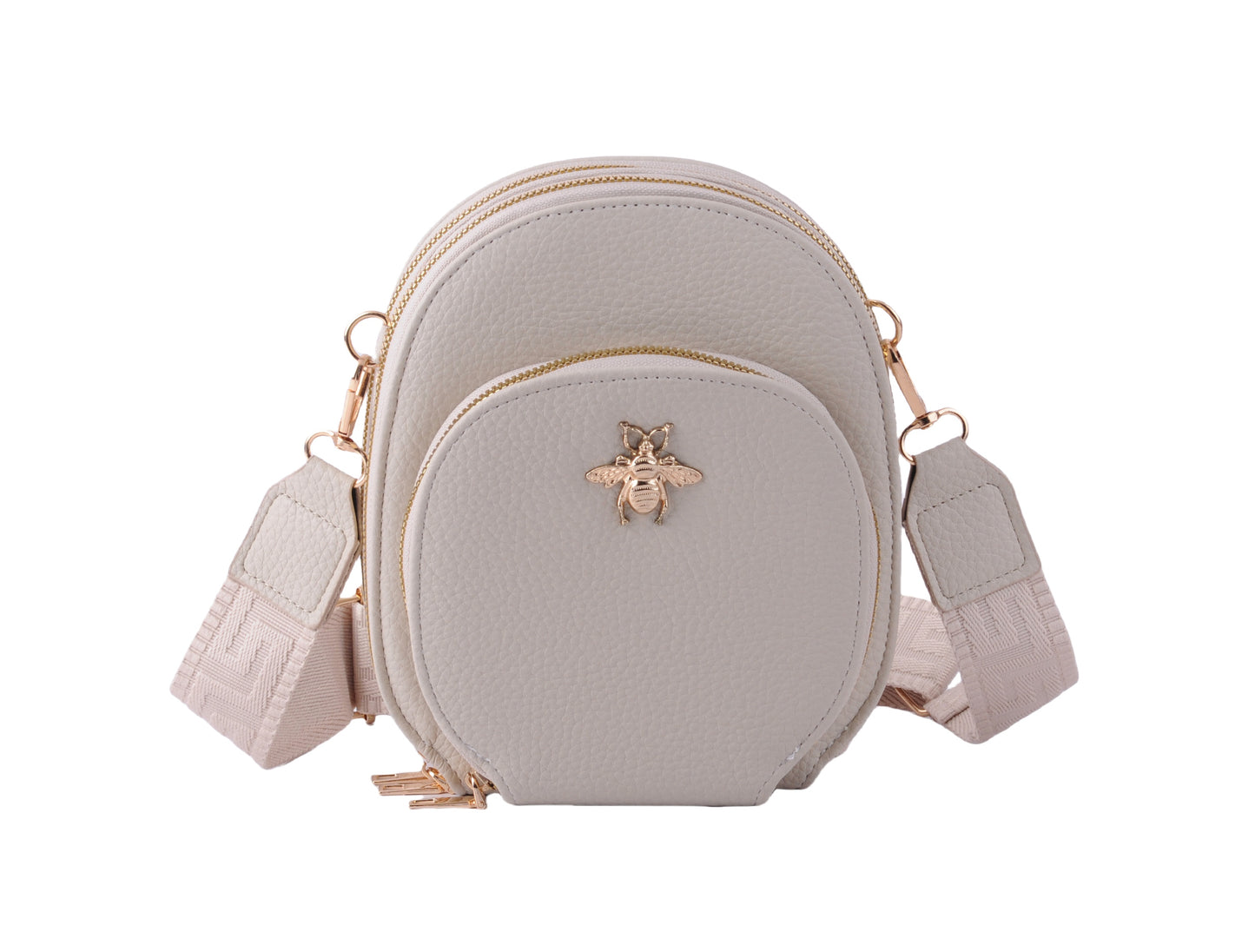 Crossbody Bag with Bee Hardware and Web Strap