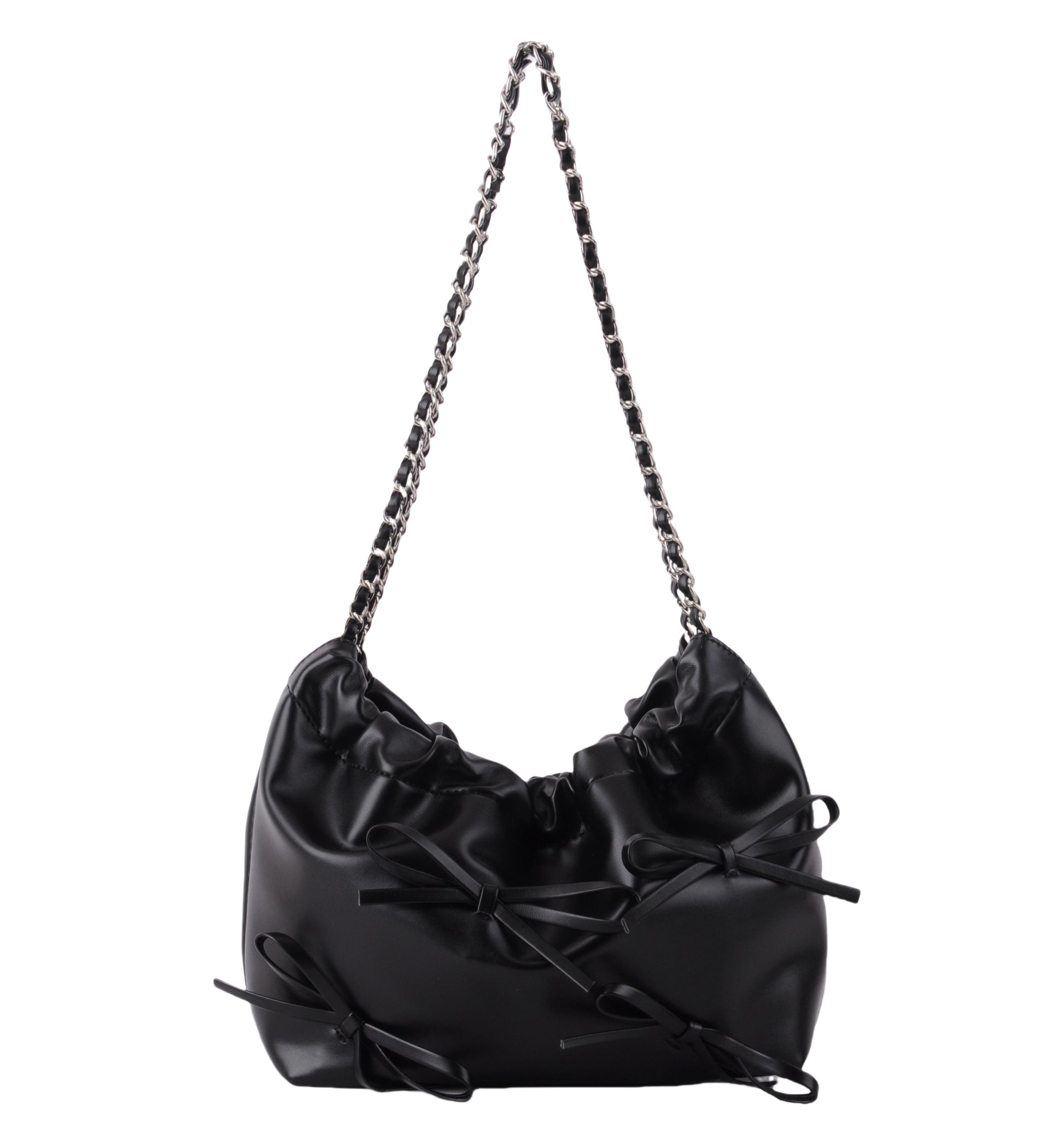 1694-BLACK 1694 - Rounded Crossbody with Chain Strap and Mini Bows Most Wanted USA