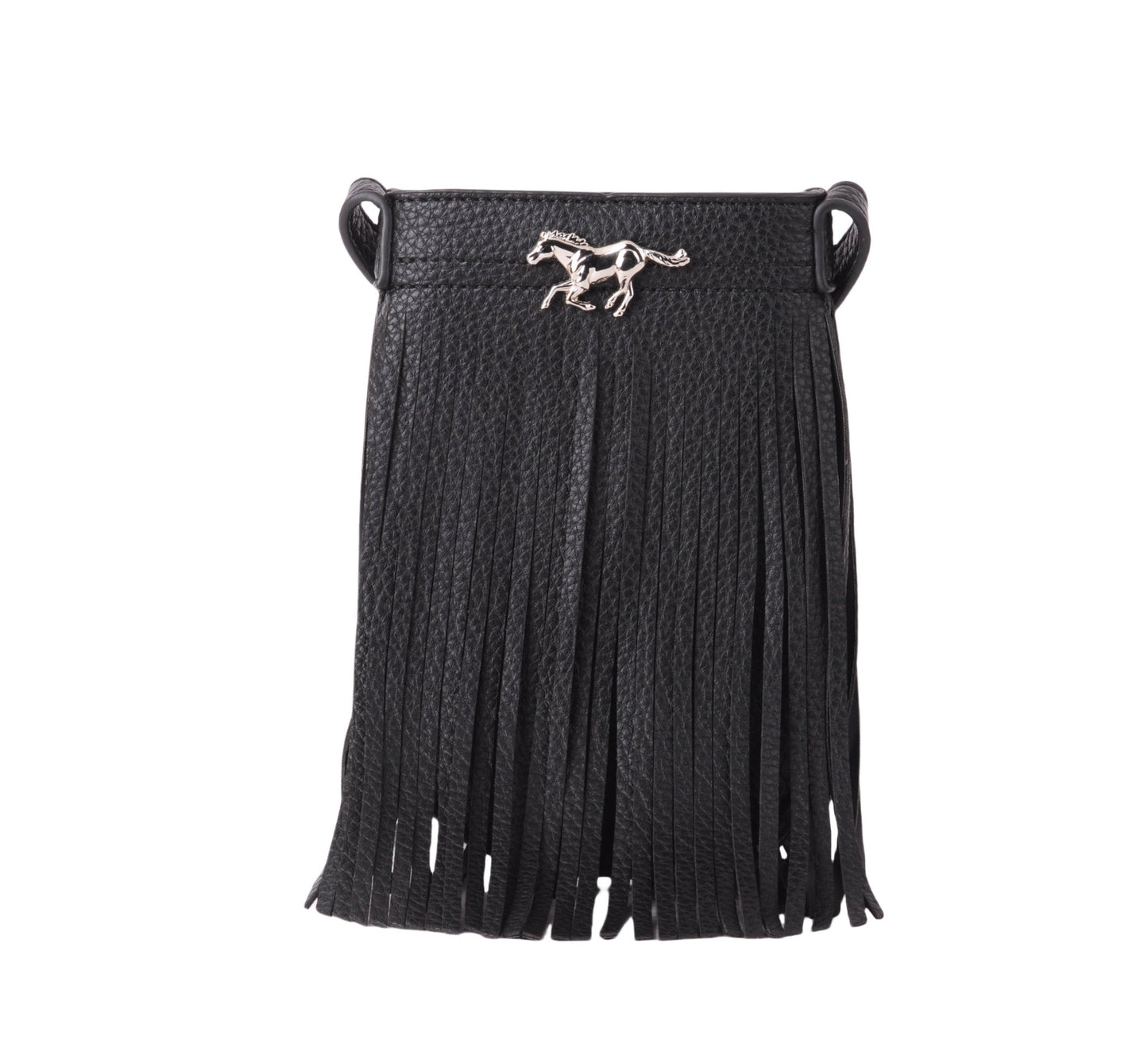 Vegan Leather Fringe North-South Bag with Horse Hardware