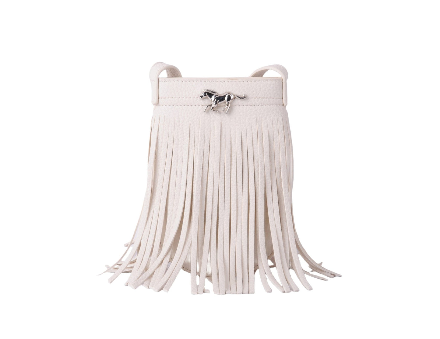 Vegan Leather Fringe North-South Bag with Horse Hardware