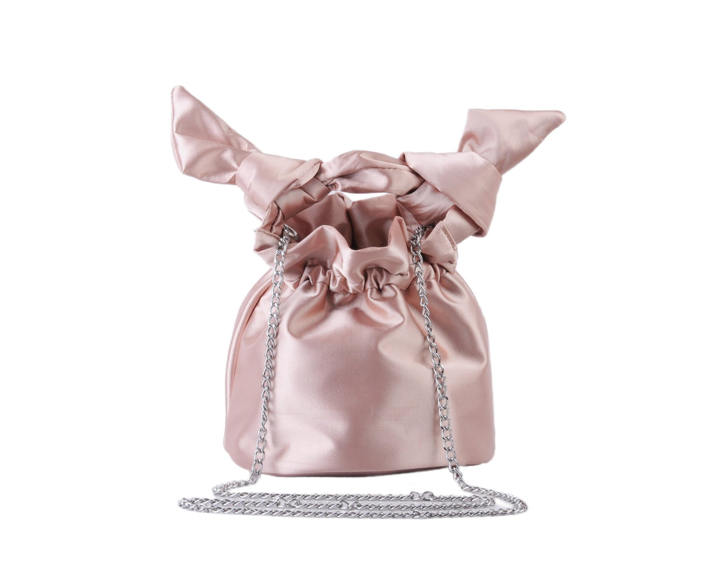 Scrunchy Satin Baby Pink Bow Charm Bag