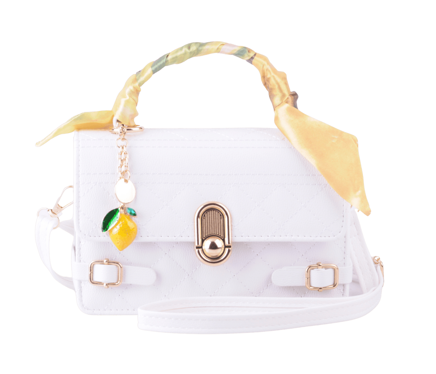 Bright White Bag with Lemon Charm and Matching Scarf