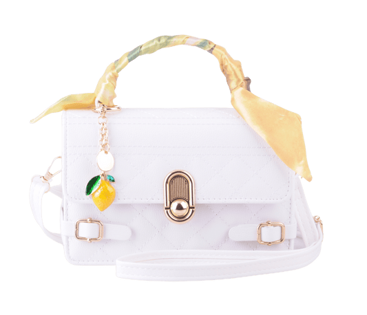 Bright White Bag with Lemon Charm and Matching Scarf