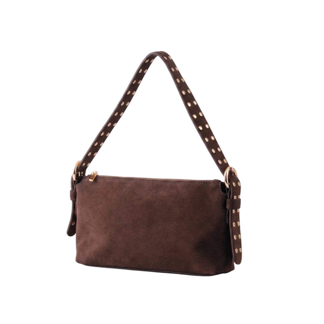 Suede Leather Should Bag w Studs on Strap