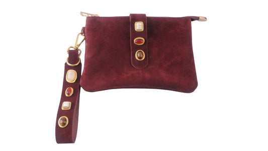 Gemstone Suede Wristlet Pouch & Keychain Set of 2