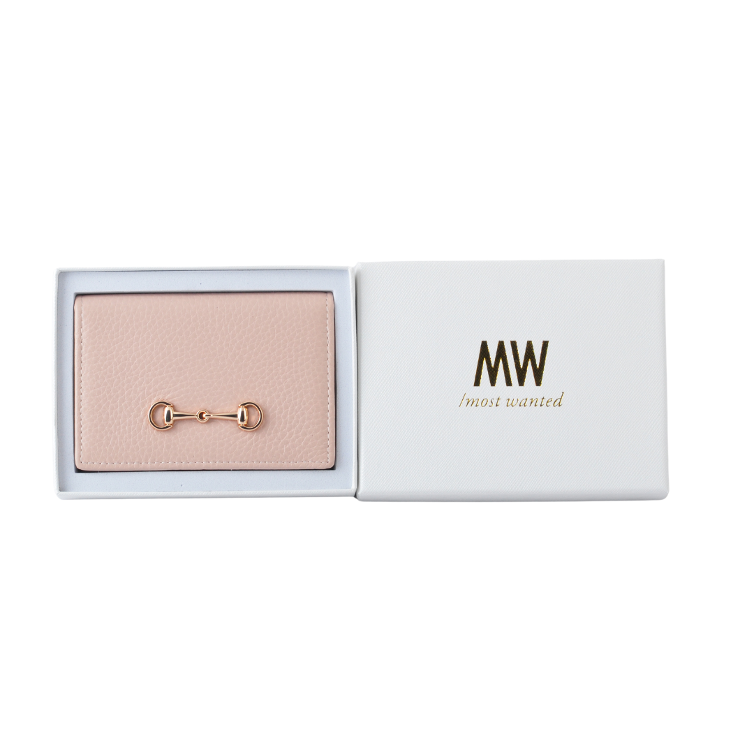 Gold Horsebit Compact Folded Card Case in Grained Leather