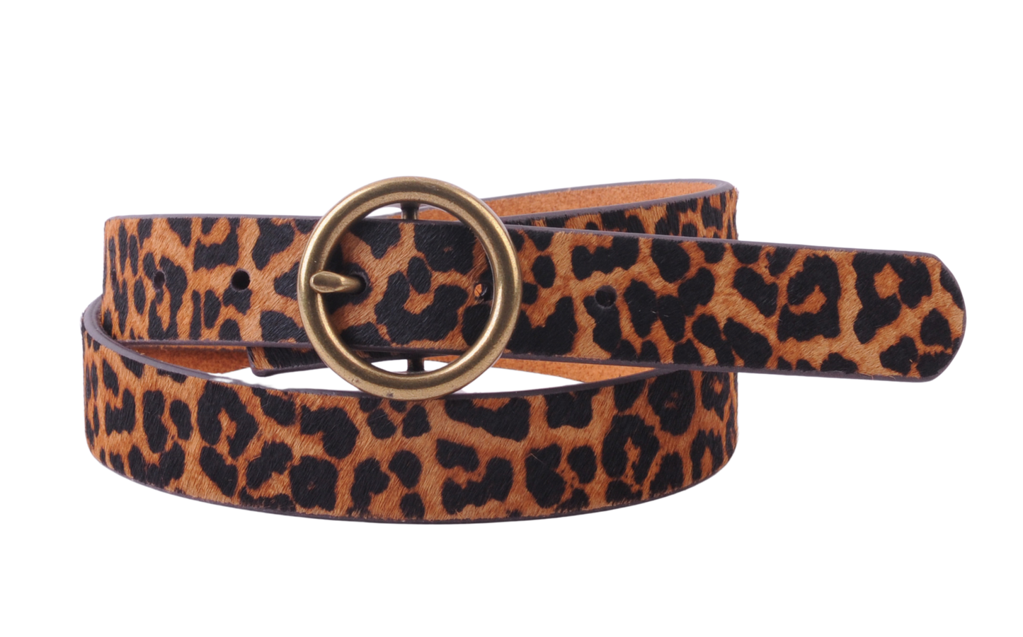 Brass-Toned Circle Buckle Leather Belt