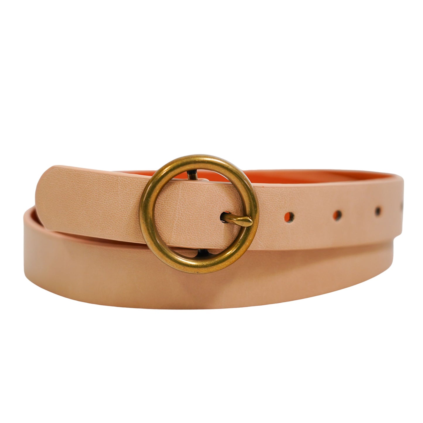 Brass-Toned Circle Buckle Leather Belt