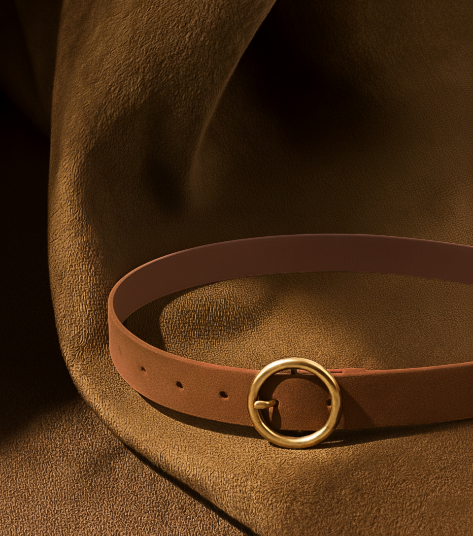 Brass-Toned Circle Buckle Minimalist Leather Belt – Most  display picture 3