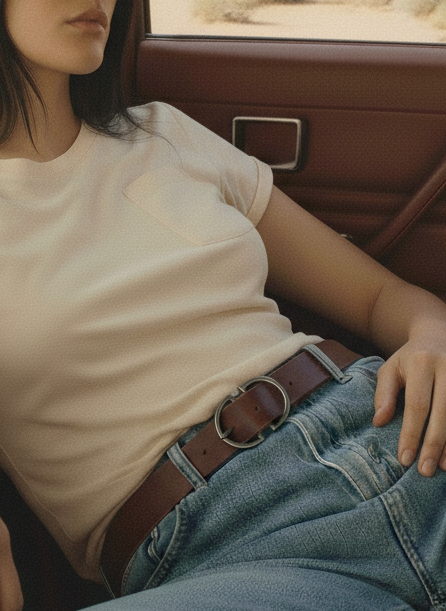 Silver Double D-Ring Buckle Leather Belt