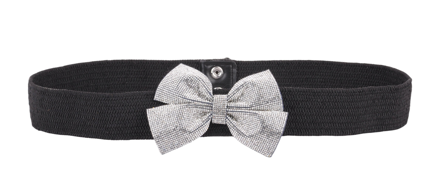 5208-BLACK-S - Rhinestone Bow Stretch Belt - A Sparkling Accent for Every Waistline - Wholesale Belt - Most Wanted USA