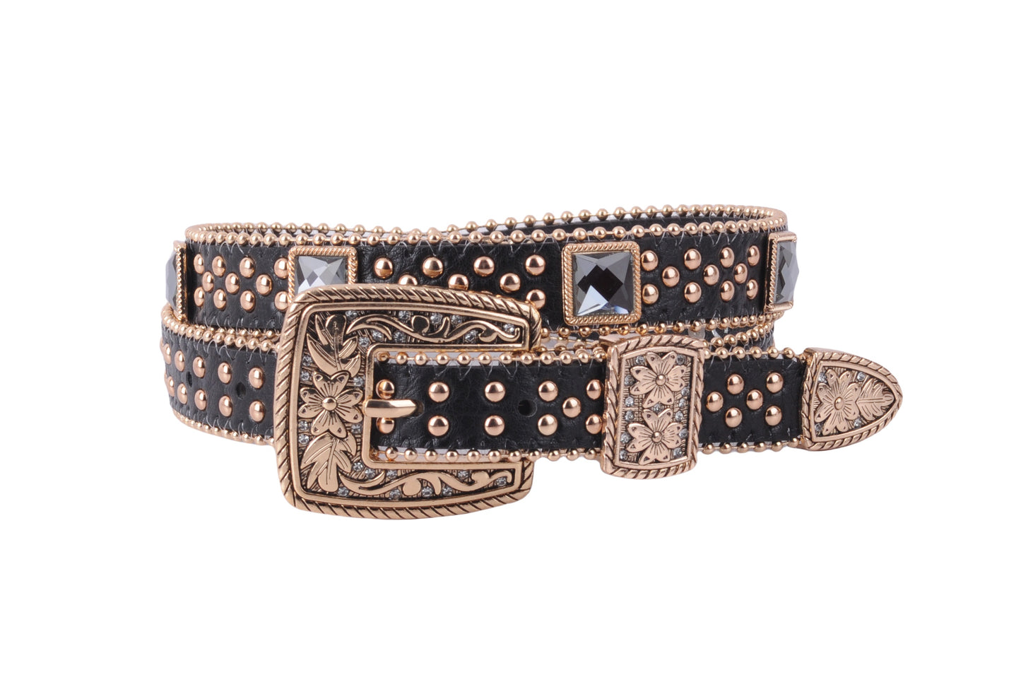 Glam Zipper-Lined Rhinestone Adorned Western Belt