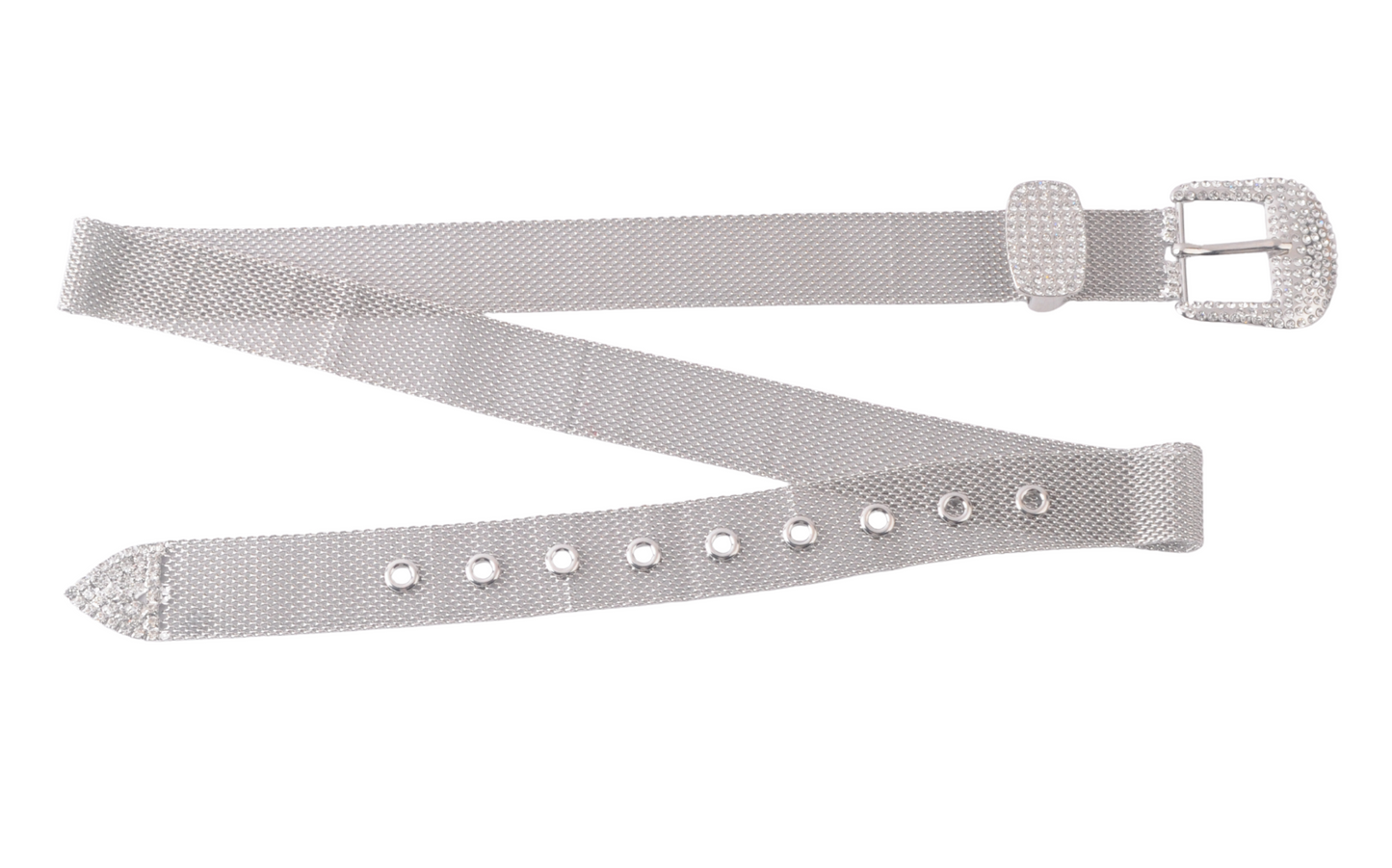 Metallic Mesh Belt with Rhinestone Buckle