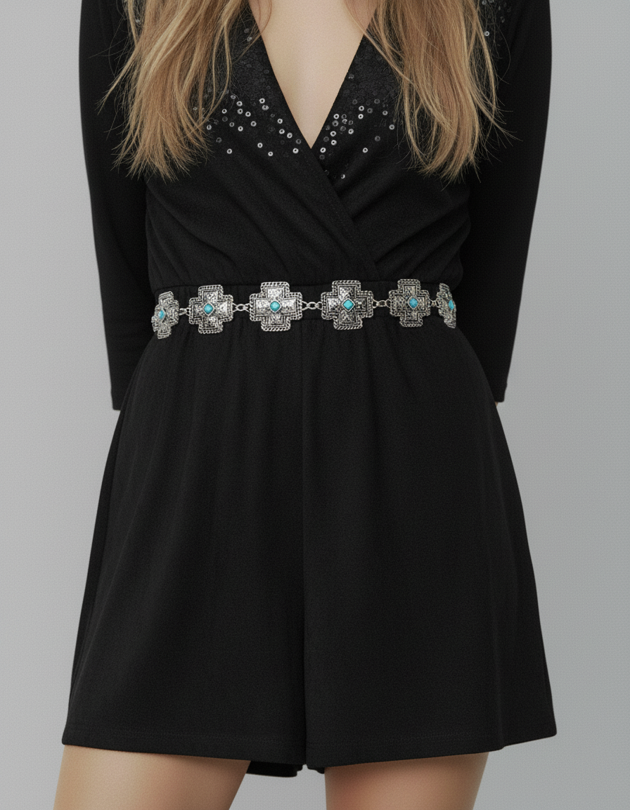 Embellished Western Cross Chain Belt