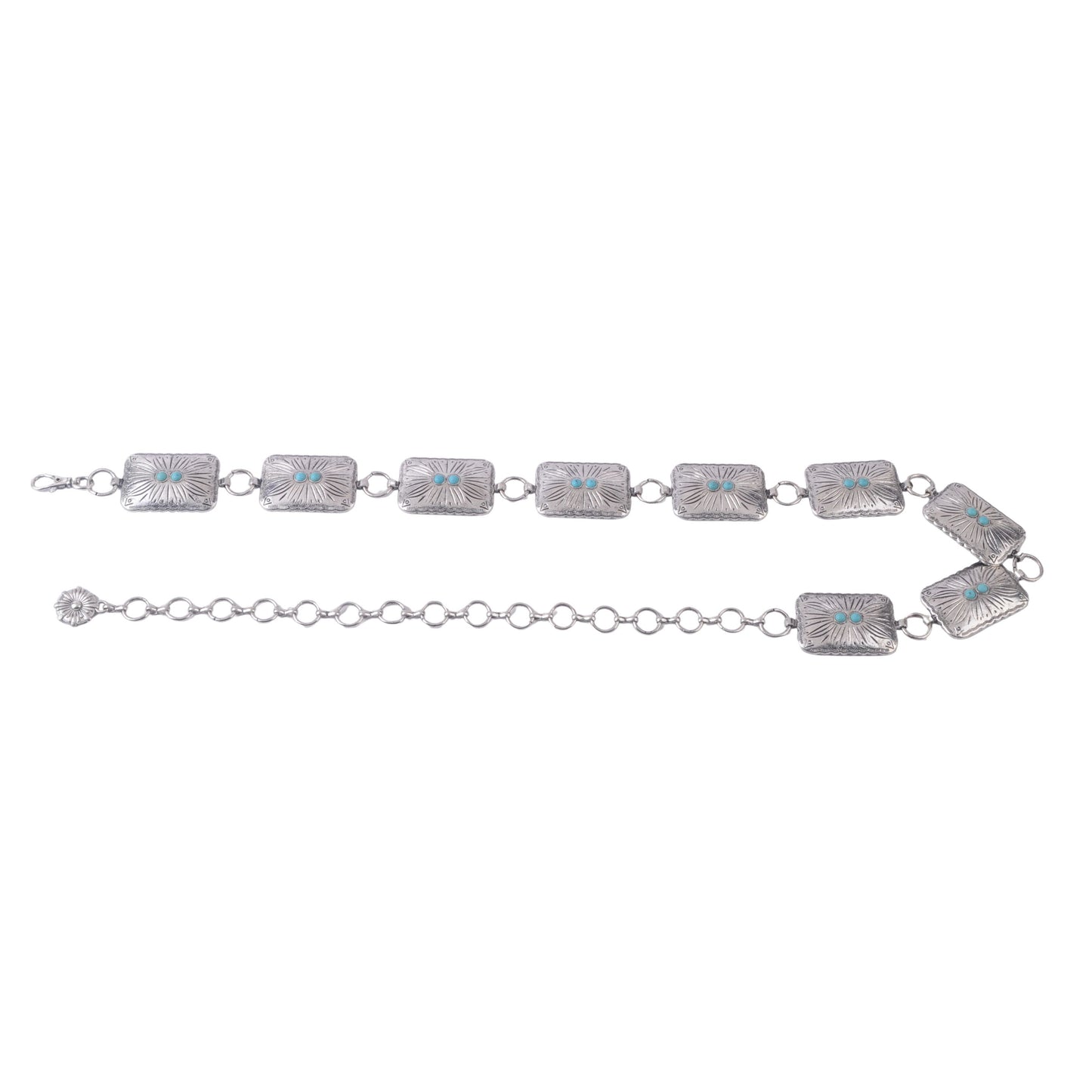 Minimal Turquoiose Embellished Rectangular Chain Link Belt - Ships September 29th