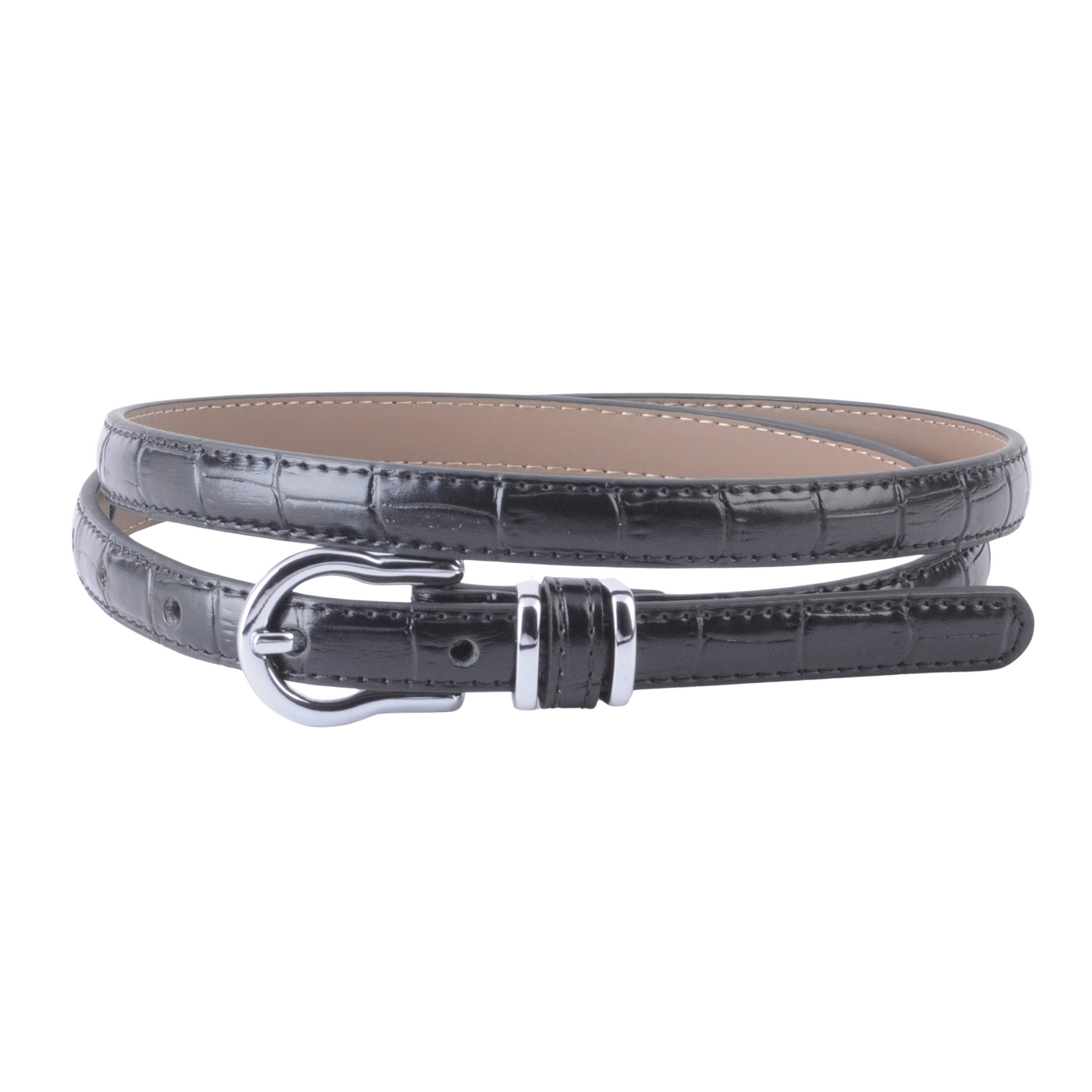 Skinny Croco Belt with Silver Equestrian Buckle - Ships September 29th