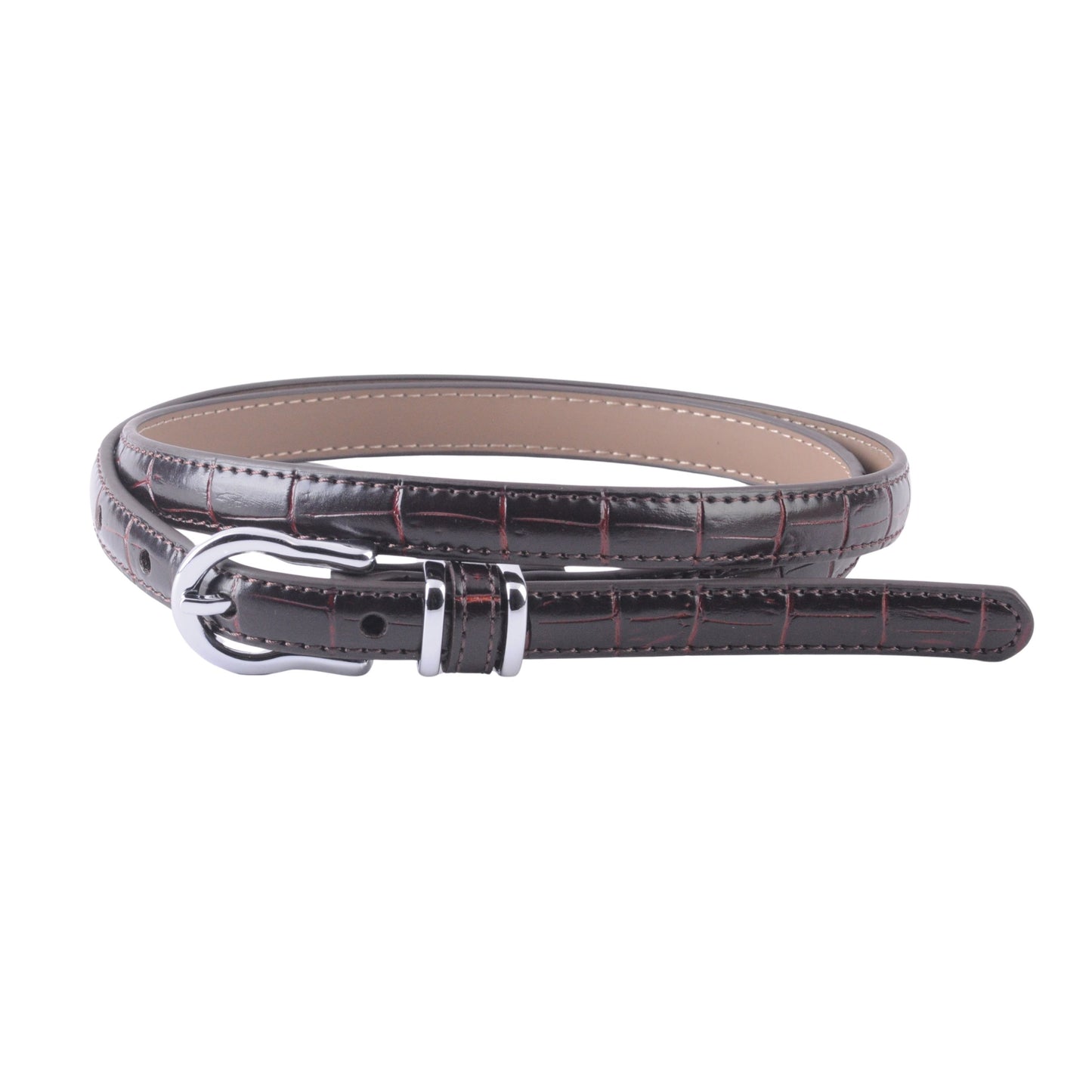 Skinny Croco Belt with Silver Equestrian Buckle - Ships September 29th