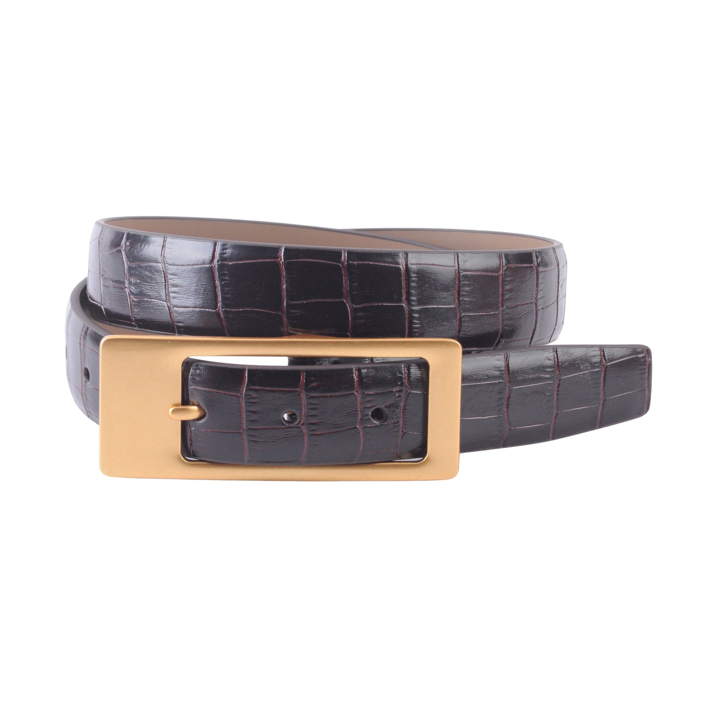 Croco Belt with Asymmetrical Rectangular Gold Buckle - Ships September 29th