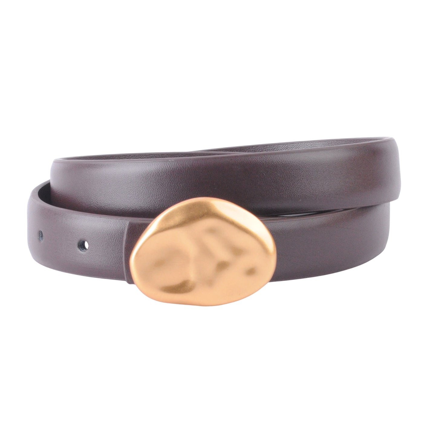 Stitched Clean Leather Belt with Asymmetrical Hammered Buckle - Ships September 29th