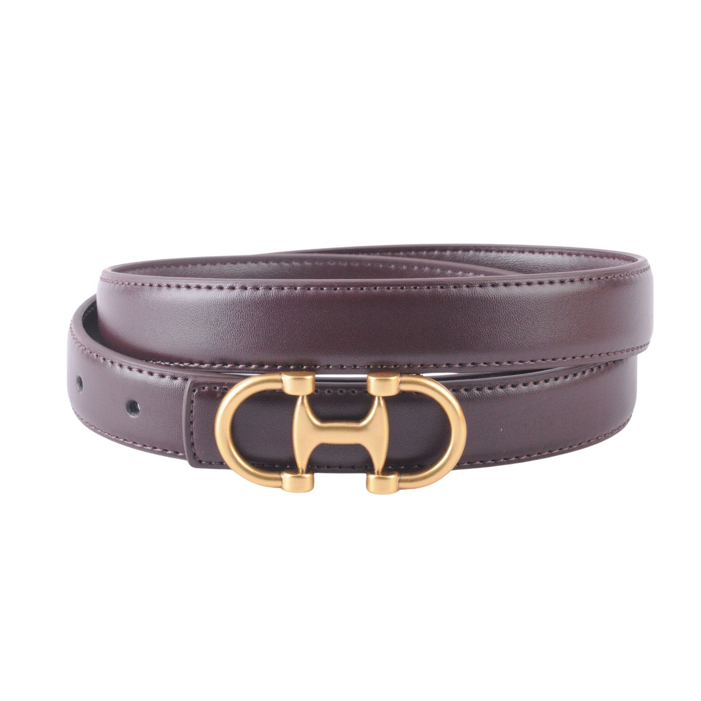 Stitched Clean Leather Belt with Equestrian Buckle - Ships September 29th