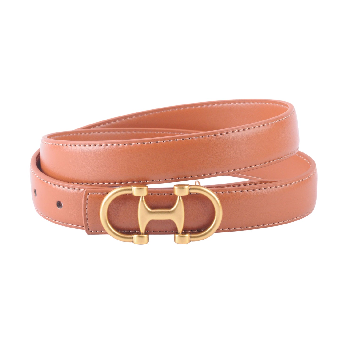 Stitched Clean Leather Belt with Equestrian Buckle - Ships September 29th