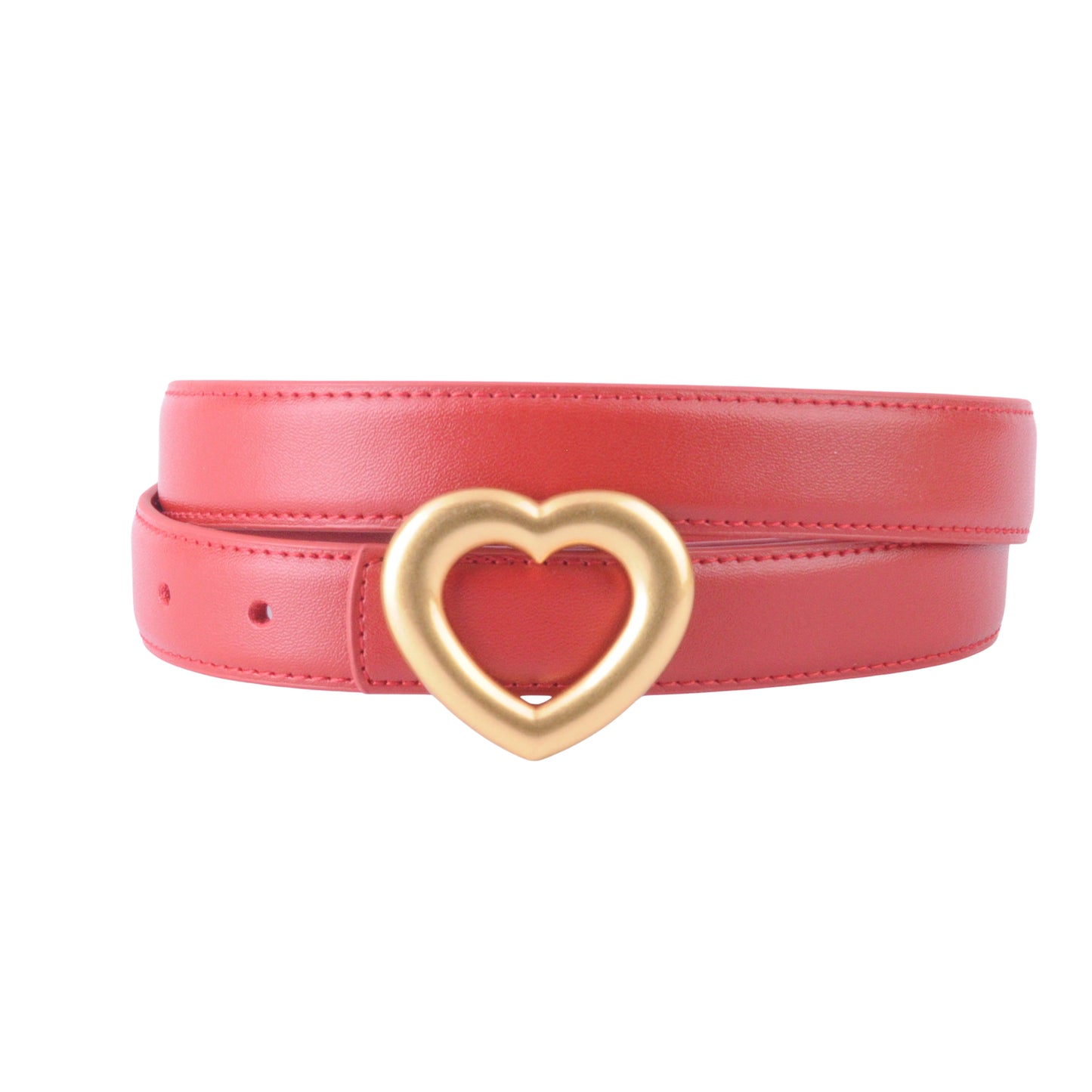 Stitched Clean Leather Belt with Heart Buckle - Ships September 29th