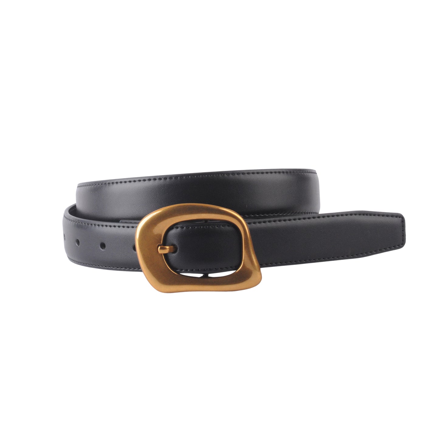 Stitched Clean Leather Belt with Asymmetrical Buckle - Ships October 27th