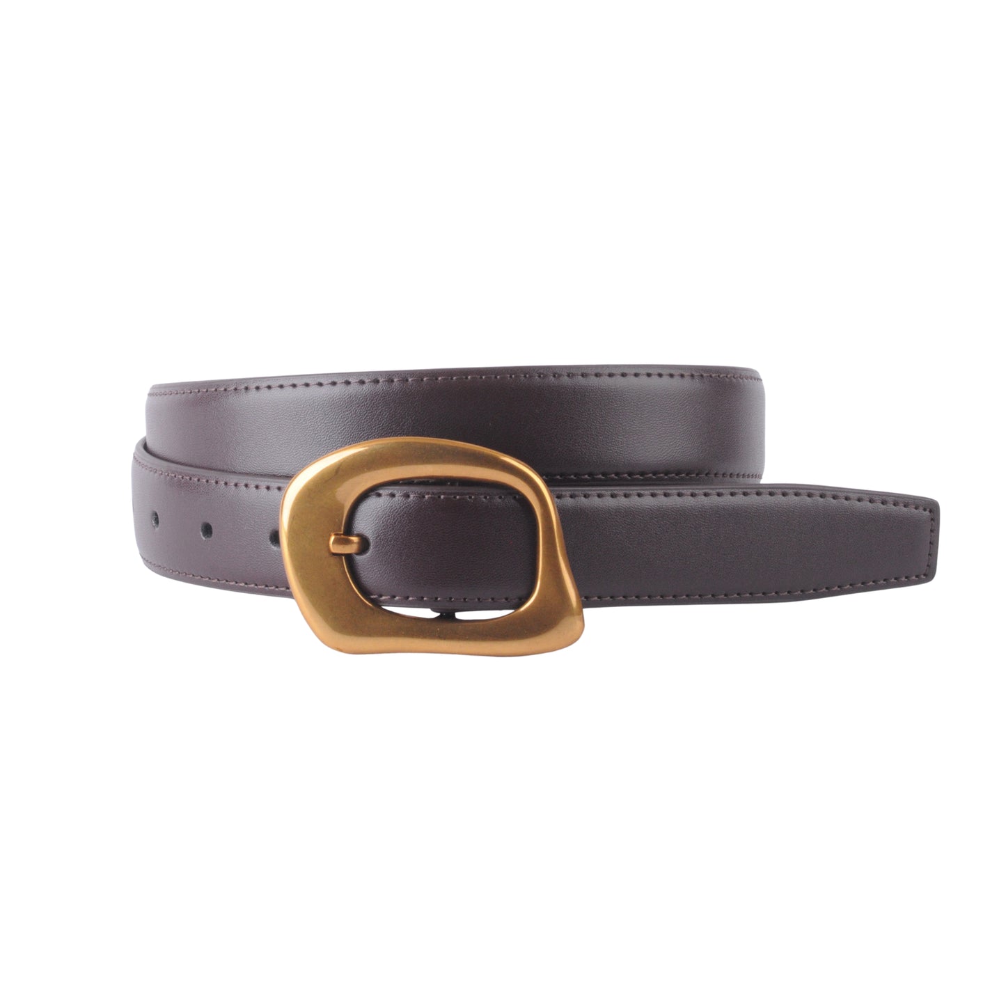 Stitched Clean Leather Belt with Asymmetrical Buckle - Ships October 27th