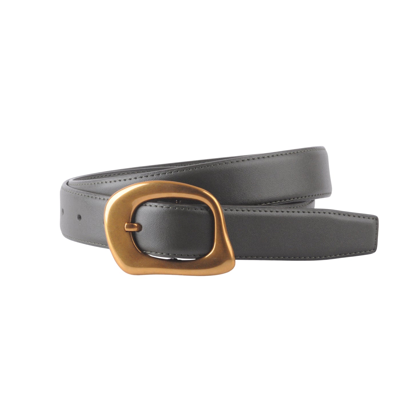 Stitched Clean Leather Belt with Asymmetrical Buckle - Ships October 27th