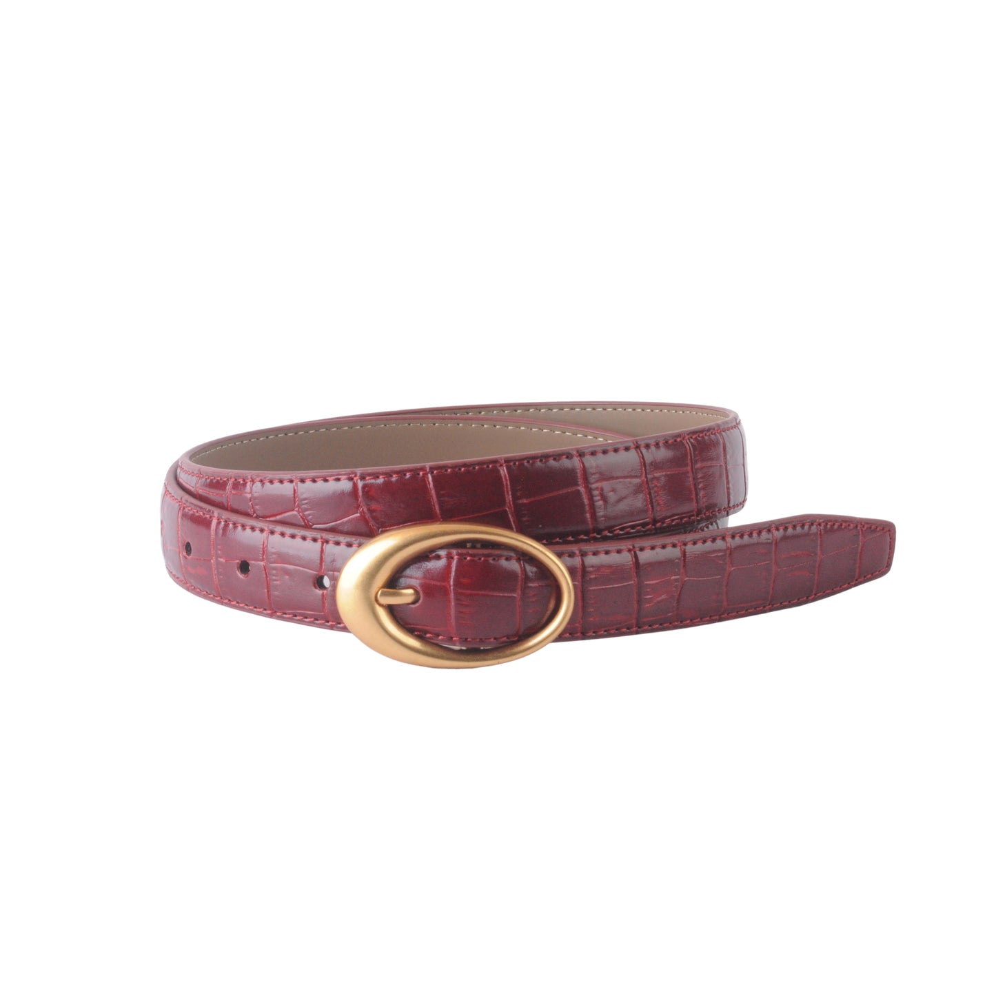 Croco Clean Stitched Belt with Oval Buckle - Ships October 27th