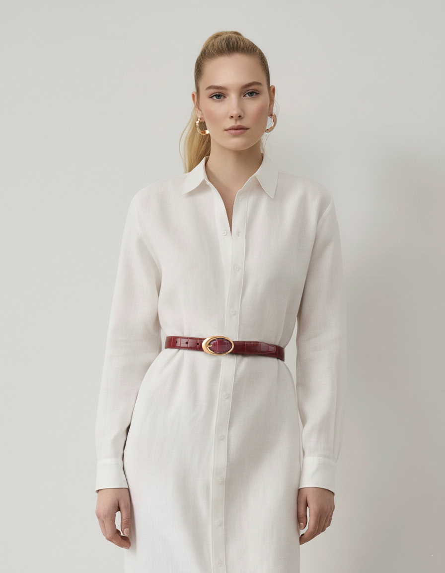 Croco Clean Stitched Belt with Oval Buckle - Ships December 22nd