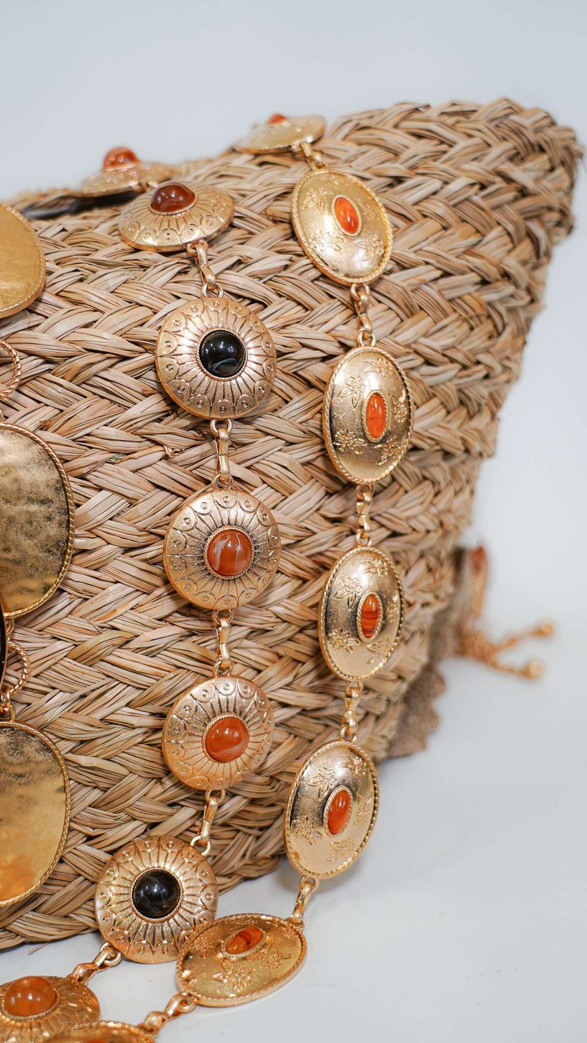 Gold Chain Belt with Multicolor Gemstone Cabochons